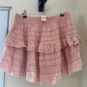 Aerie Crochet Lace Tiered Mini Skirt Blush Pink L NWT Cotton Cottagecore